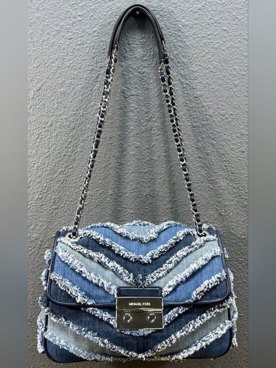Michael Kors Handbags - Michael Kors Sloan Frayed Denim Shoulder Bag